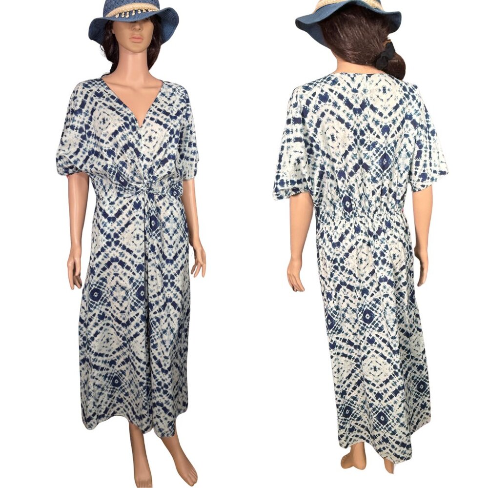 Diega Blue & White Tie-Dye‎ Print Maxi Dress Size XL